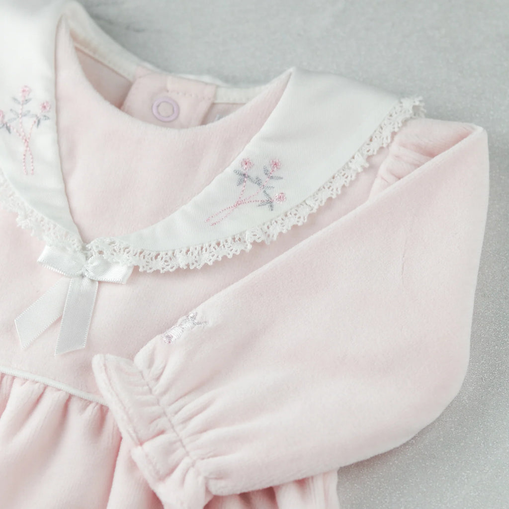 Katie Baby Girl Pink Velour Babygrow - Emile et Rose