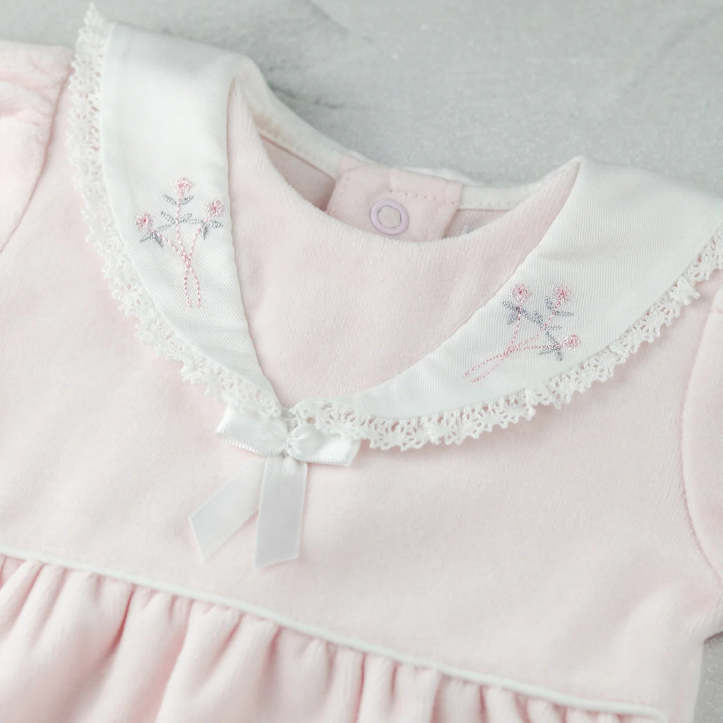 Katie Baby Girl Pink Velour Babygrow - Emile et Rose