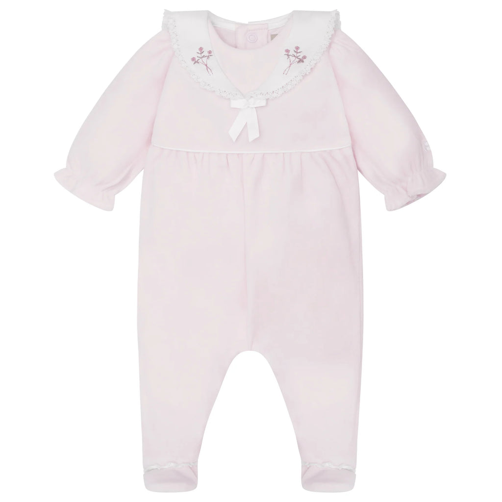 Katie Baby Girl Pink Velour Babygrow - Emile et Rose