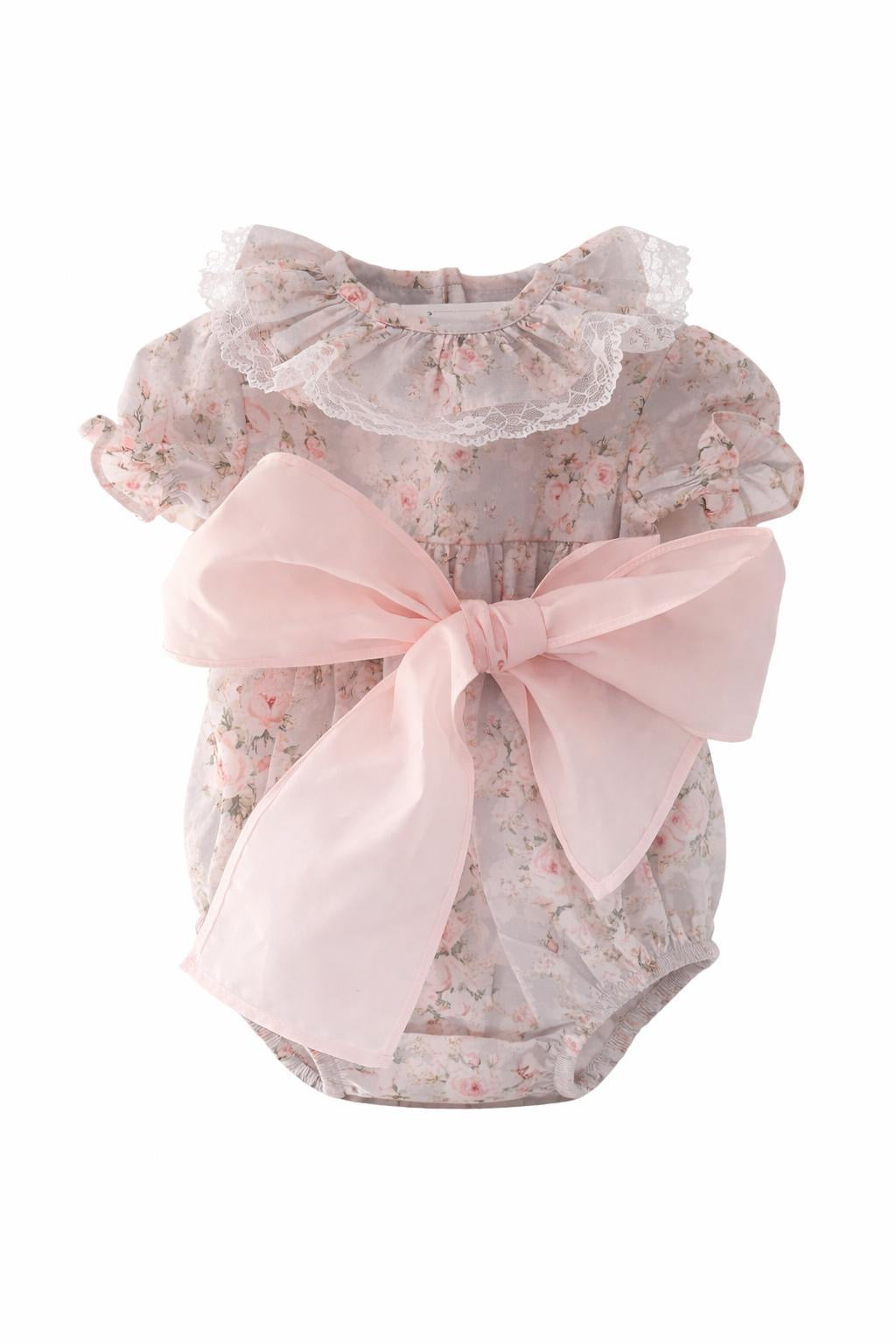 Baby Suit Flowers With Pink Bow
